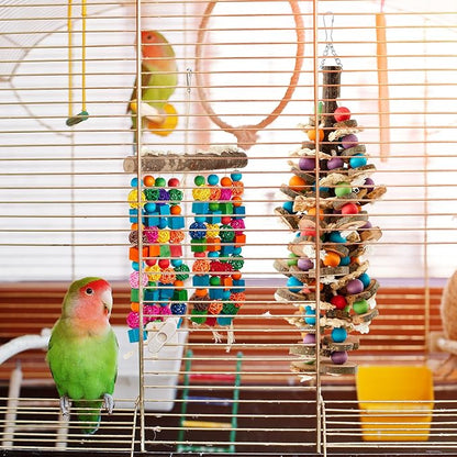 4 Pcs Extra Large Bird Parrot Toy Multicolored Natural Wooden Parrot Cage Chewing Toys for Large Medium Macaws Cockatoos African Grey Birds (Block and Ball)