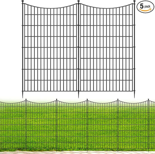 5 Panels No Dig Dog Fence Outdoor for Yard, 48 in(H) X 13.13 ft(L) Decorative Tall Garden Fence Animal Barrier, Rustproof Metal Wire Garden Edging and Borders, Temporary Fencing Stakes