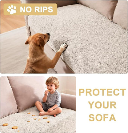 H.VERSAILTEX Non Slip Pet Couch Cover Chenille Dog Bed Protector Thick Soft Sofa Slipcover Pet Friendly Washable Couch Cushion Covers for Pets (30" x 53", Oatmeal)