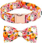 Fall Dog Collar, Pink Flower Pumpkin Print Adjustable Pet Collar Cute Cotton Soft Collars with Bow Tie Metal Buckle Holiday Puppy Collars Boy&Girl Gift for X-Small Dogs