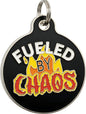 Bad Tags Personalized Dog and Cat ID Tags in 25+ Designs and 2 Sizes - 5 Lines of Custom Engraved Text - Funny Cute Personalized Pet Tags (Fueled by Chaos, Small (1 inch))