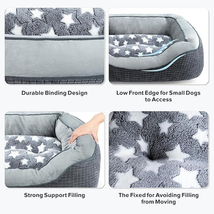 SIWA MARY Dog Beds for Small Medium Large Dogs & Cats. Washable Pet Bed, Orthopedic Dog Sofa Bed, Soft Calming Sleeping Warming Puppy Bed (Star-Grey, Medium-(25’’x 21’’x 8’’))