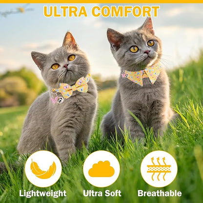 Cat Collar Breakaway with Bells, Gold Butterfly, 2 Pack Soft Butterfly Kitten Collar with Removable Shirt Collar, 8-12Inch