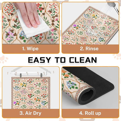 Absorbent Pet Dog Bowl Mat for Food and Water, Pet Cat Food Feeding Mat with Non Slip Rubber Backing, Dog Food Mats for Floors Waterproof, 17"x30"