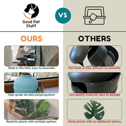 Good Pet Stuff Hidden Litter Box Planter, Decorative Cat Litter Enclosure with Carbon Filter, Artificial Plant, Easy Clean, Indoor Design, Original Round Style, Essentials Kit, Pink Coral