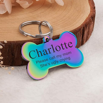 Anavia Personalized Pet ID Tags, Stainless Steel Glossy Laser Engraved Dog Cat Collar Name Tags, Multiple Colors Shapes Sizes (Bone, Small)