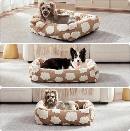 JOEJOY Medium Dog Bed Medium Size Dog, Rectangle Washable Orthopedic Pet Bed with Removable Zipper Cover, Cute Soft Calming Puppy Pet Bed with Jacquard Shaggy Plush & Non Skid Bottom