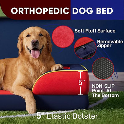 Comfort Expression Orthopedic Dog Bed for Large Dogs 36x27 Inch, Waterproof Egg Crate Foam Large Pet Bed with Removable Bolsters, Dog Couch with Washable Cover & Non-Slip Bottom, Kansas