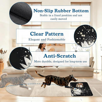 Magic White Lotus Pet Feeding Mat–Christmas Stocking Quick Dry Absorbent Dog Cat Food Mat, Non Slip Waterproof Bowl Placemat for Messy Eaters, Pet Accessories for Floors 16"x24"