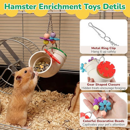 Shappy 2 Pack Rat Enrichment Toys Hanging Foraging Feeder, Interactive Treat Puzzle with Wide Opening Lid, Slow Feeding Cage Accessory for Rats, Hamsters, Guinea Pigs