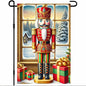 Christmas Garden Flag 12x18 Inch Nutcracker Soldier Decor Gift Box Snowy Pine Cottage Winter Forest Red Green Gold Classic Holiday Yard Lawn Outdoor Fence Decoration Tree Ornament Display