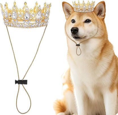 Abbylike Pet Rhinestone King Crown, Queen Crown for Birthday New Year Costume for Small Dog Cat Cosplay Party Accessories Adoption Celebration Wedding Birthday Photos Prop Costume(White,Medium)