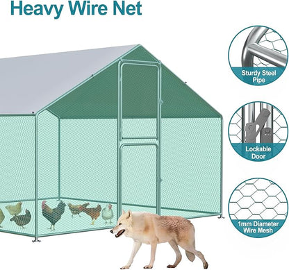 Large Chicken Coop, Chicken Coops for 30 Chickens, Chicken Runs for Yard with Water Poof & UV Resistance Cover, Spire Roof Chicken Coop Run with Double Lockable Doors for Outdoor Backyard