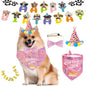 Happy Birthday Dog Party Supplies Kit - Dog Party Hat, Bandana, Bowtie & Happy Birthday Banner Decorations for Small Dogs, Puppy Birthday Outfit Accessories & Pet Birthday Party Decor (Pink)
