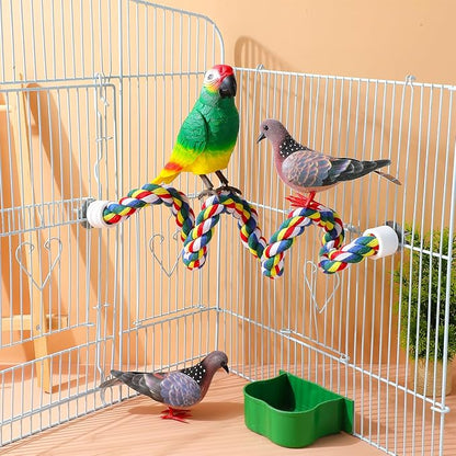 Bird Rope Perch 24 Inch, Colorful Cotton Parrot Bungee Swing, Bendable Cage Climbing Toy & Stand Accessories for Parakeets, Cockatiels, Conures, Lovebirds