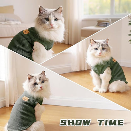 Waffle Knit Cat & Dog T Shirt for Small Dogs, Stretchable Puppy Shirt for Sphynx Cats & Small Breeds, Pet Clothes | Breathable Summer/Winter Apparel for Newborn(3PCS Small)