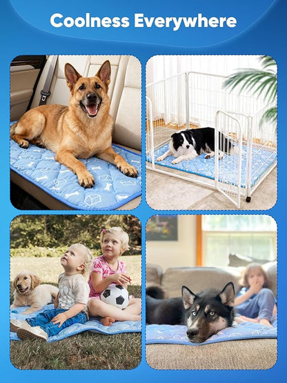 Rywell Dog Cooling Mat 2.0, Ocean Blue,36" x 27" Thick & Durable Cooling Mat for Large Dogs, Long-Lasting Cool with Waterproof & Color-Changing Arc-Chill Tech (Q-Max>0.5) Washable& Non-Toxic