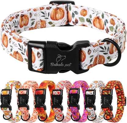 Fall Dog Collar, Cute Orange Pumpkin Pattern Puppy Collar, Soft Comfort Adjustable Holiday Thanksgiving Dog Collars for Small Medium Large Boy&Girl Dogs XL