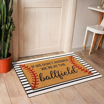 Tinideya 2 Pcs Baseball Door Mat Ballfield Welcome Non Slip Coir Mats Ballfield Theme Floor Layering Doormats Seasonal for Front Porch Entryway Decor(Baseball Theme)