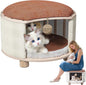 Solid Wood Cats House Stool, 300-lb Capacity. Large Cat Bed Cave for Indoor Cats & Humans. Cat Toy Ball, Removable Scratching Pad, Fleece Blanket. Suitable for Pets Under 20 lbs. 15.7"x15.7"x10.6"