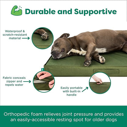 FurHaven Cooling Dog Bed – XL Foam Mattress for Joint Pain Relief, Waterproof Liner, Removable Washable Cover, Durable for Outdoor Use, Deluxe Grid Indoor/Outdoor Bed – Green, Jumbo