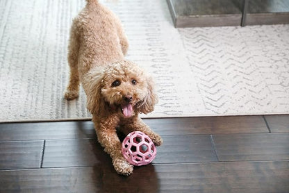 JW Pet HOL-ee Roller™, Dog Toy Puzzle Ball, Natural Rubber, Medium (4.5” Inch Diameter), Pink