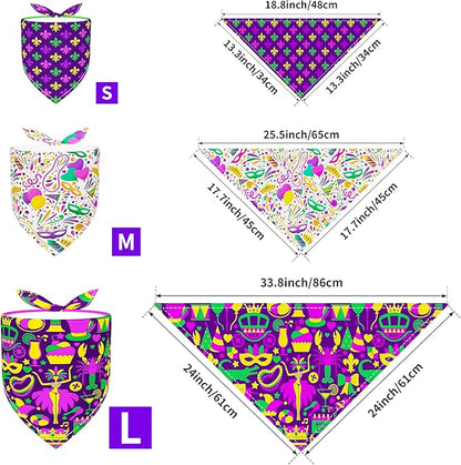 PET SHOW 50 Pack Mardi Gras Dog Bandanas Bulk for Small Dogs Cats Puppys XS Washable Adjustable Dog Scarf Triangle Bibs Pet Green Yellow Decorative Grooming Accessories