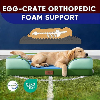 Comfort Expression Orthopedic Dog Bed for Extra Large Dogs 45x35 Inch, Waterproof Egg Crate Foam XL Pet Bed with Removable Bolsters, Dog Couch with Washable Cover & Non-Slip Bottom, Boston