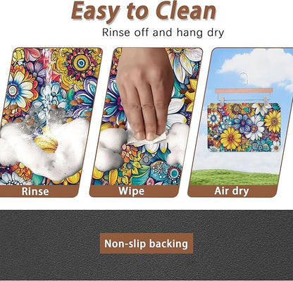 Floral Dog Food Mat for Floors,Cute Mandala Flower Absorbent Quick-Dry Pet Feeding Mat,Cat Dog Bowl Mats for Food and Water,Non-Slip Pet Accessories Supplies 12"x20"