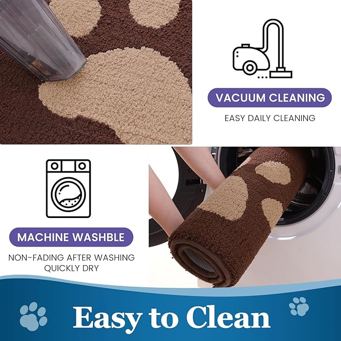 Buganda Dog Door Mat for Muddy Paws, Absorbent Dirt Trapper Washable Indoor Doormats, Non Slip Low-Profile Mud Mat for Dogs, Front Entrance Doormat for Inside Floor (36x24 Inches, Brown)