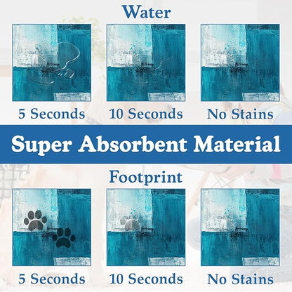Blue Teal Dog Cat Food Mat–Christmas Stocking Absorbent Waterproof Placemat for Food and Water Bowls, Non Slip Rubber Backing, Feeding Mat for Clean Floors 16"x24"