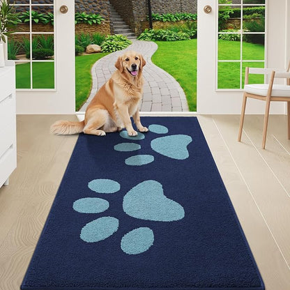 Buganda Dog Door Mat for Muddy Paws, Absorbent Dirt Trapper Washable Indoor Doormats, Non Slip Low-Profile Mud Mat for Dogs, Front Entrance Doormat for Inside Floor (59x24 Inches, Dark Blue)