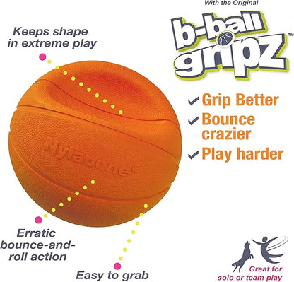 Nylabone Power Play Gripz Felt Basketball Rubber Fetch Toy, Squeaky Ball for Dogs, Large (1 Count)