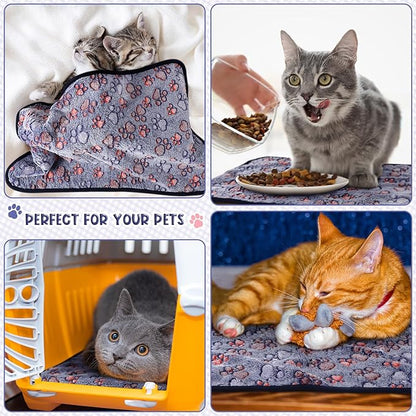 Tatuo 4 Pcs Dog Blanket for Pet Cat Blankets Indoor Puppy Teething Stuff Toys Paw Print Fleece Soft Blanket Sleep Mat for Guinea Pig Cage(Blue,Small(24 x 16 Inch),Square)