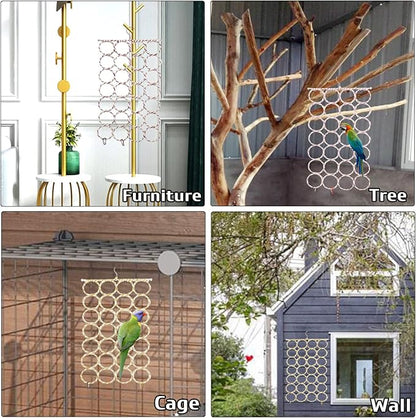 BNOSDM 4 Packs Bird Hemp Rope Net Swing Climbing Rope Net for Birds Parrot Ladder Macaw Hanging Hammock Activity Toy for Rats Parakeet Cockatiel Cockatoo Conure African Grey Budgie