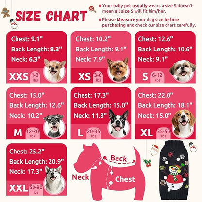 Christmas Dog Sweaters Xmas Pet Outfit Clothes Cute Black Snowman Costume Puppy Cat Knitted Jumpers (L,Black Snowman)