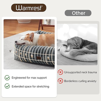 Washable Dog Bed for Small Medium Dogs - Rectangle Orthopedic Corduroy Fleece Pet Bed with Removable Cover and Nonskid Bottom, Calming Puppy Bed Soft Pet Sofa, Grey(35x25x9inchs)