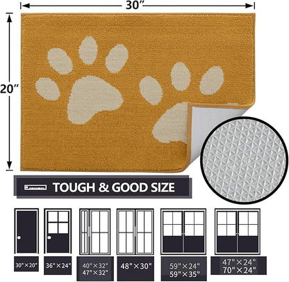 Buganda Dog Door Mat for Muddy Paws, Absorbent Dirt Trapper Washable Indoor Doormats, Non Slip Low-Profile Mud Mat for Dogs, Front Entrance Doormat for Inside Floor (36x24 Inches, Yellow)