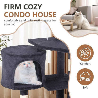 FDW | 36" Cat Tree Tower | Dark Gray | Multi-Level Indoor Activity Center with Sisal Scratching Posts, Condos, Plush Perches, Hanging Cat Toys | Sturdy, Easy to Assemble | for Kittens & Adult Cats