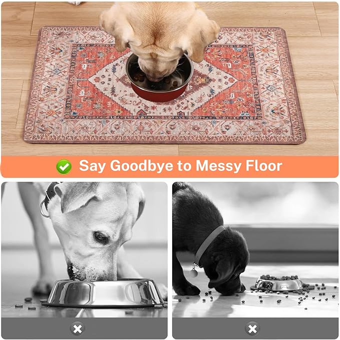 Absorbent Pet Dog Bowl Mat for Food and Water, Pet Cat Food Feeding Mat with Non Slip Rubber Backing, Dog Food Mats for Floors Waterproof, 17"x30"