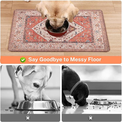 Absorbent Pet Dog Bowl Mat for Food and Water, Pet Cat Food Feeding Mat with Non Slip Rubber Backing, Dog Food Mats for Floors Waterproof, 17"x30"