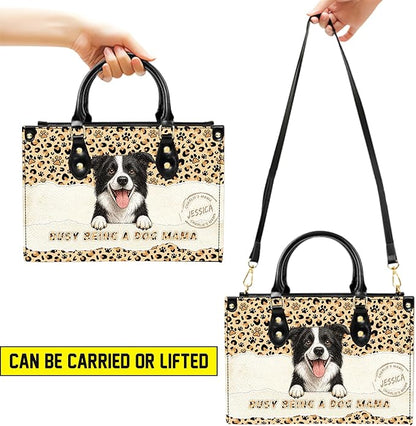 Personalized Pet Mom Leather Handbag – Custom Name Dog Cat Photo Purse, Pet Lover Gifts for Women, Christmas