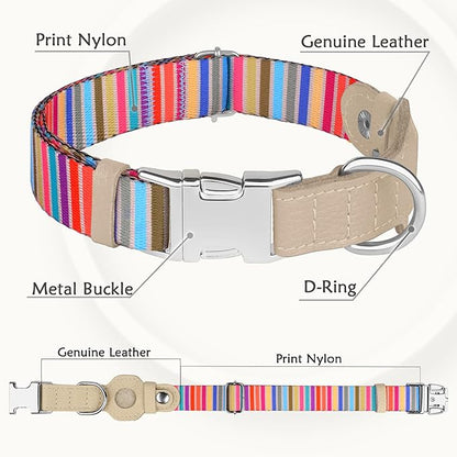 AirTag Dog Collar for Small Medium Large Breed - Adjustable Cute Pattern Dog Collar with Airtag Holder - Soft Leather Tracker GPS Apple Air Tag Pet Collars (Medium, 14"-18" Neck Fit, Serape)