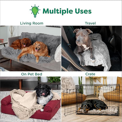 Furhaven Waterproof Throw Blanket for Dogs & Indoor Cats, Washable - Shaggy Plush Calming Long Faux Fur & Velvet Dog Blanket - Driftwood, Large (Pack of 2)