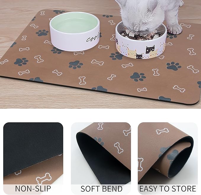 Pet Cat Dog Food Mat Non Slip Mat for Dog Water Bowl Mat Quick Dry Absorbent Cat Feeding Mat, 32 * 17 in, Light Grey