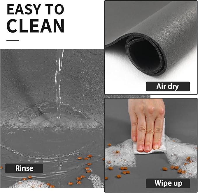Dog Food Mat - Absorbent Cat Mat for Food and Water, No Stains Pet Feeding Bowl Mat, Easy to Clean Pet Placemats, Quick Dry Dog Water Dispenser Mat for Messy Drinkers | Paw Dark Grey 18"x 34"
