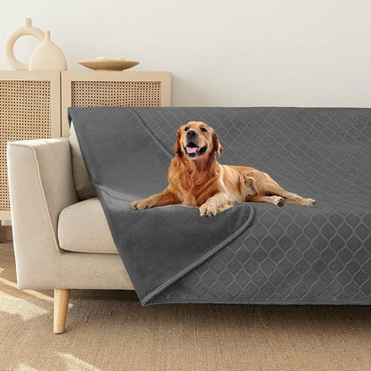 fuguitex Waterproof Dog Blanket Bed Cover Dog Crystal Velvet Moroccan Fuzzy Cozy Plush Pet Blanket Throw Blanket for Couch Sofa(82 * 102 inch, Dark Grey+Grey)