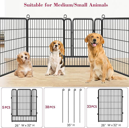Dog Playpen Pet Fence Outdoor for Yard, 32inch 38 Panels Dog Pens Outside Anti-Rust Pet Playpen Exercise Pen with Lock for Large Medium Small Pets, Portable Pet Fence for Yard RV Camping
