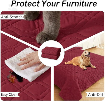 hyha Waterproof Dog Bed Blanket, Soft Pet Blankets, Waterproof Couch Cover for Dogs, Reversible Sofa Covers Washable for Furniture (30x53 Inch, Wine Red/Beige)