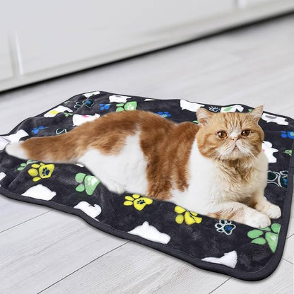 Rezutan Dog Blanket for Medium Dogs 1 Pack 3 Premium Soft Cat Puppy Blankets, 31x24 inch, with Flannel Cute Elephant & Paw Print for Small Kitten,Grey